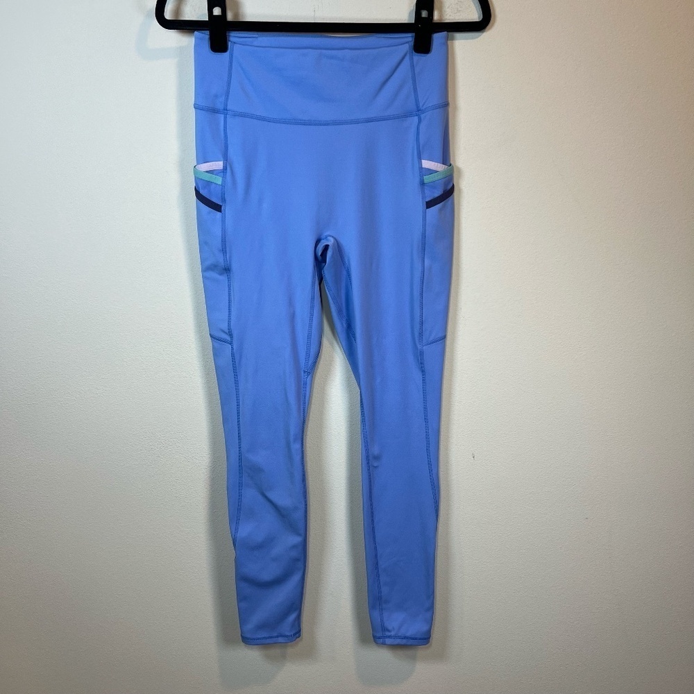Fabletics Trinity Motion 365 Leggings Blue Workout Pockets Stretch Yoga Sz Small